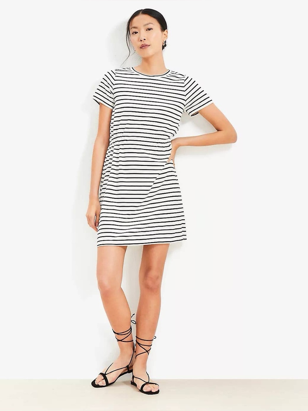 LOFT Black & White Striped Short Sleeve Dress